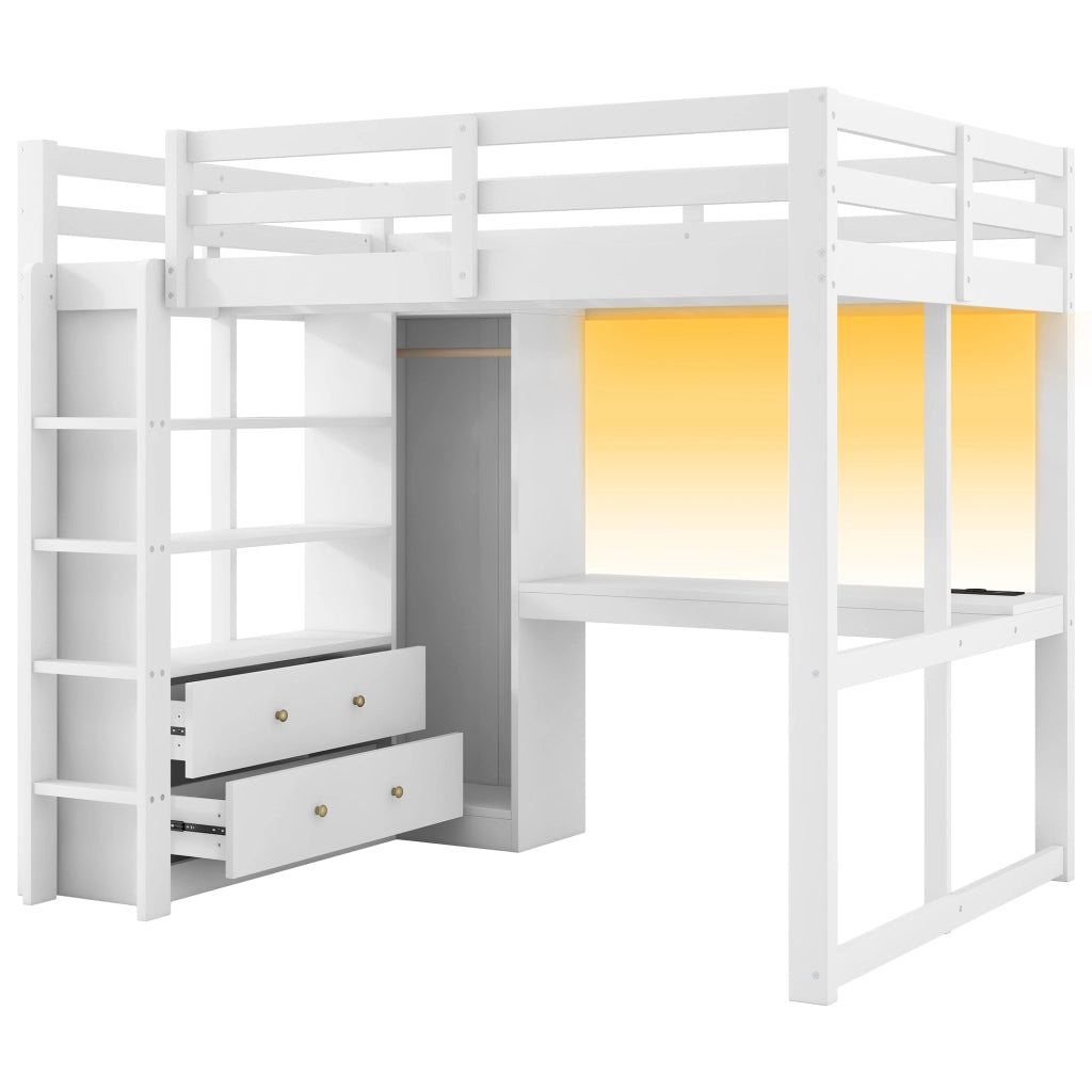 Letto a castello bianco con funzione scrivania sottostante 140x200cm