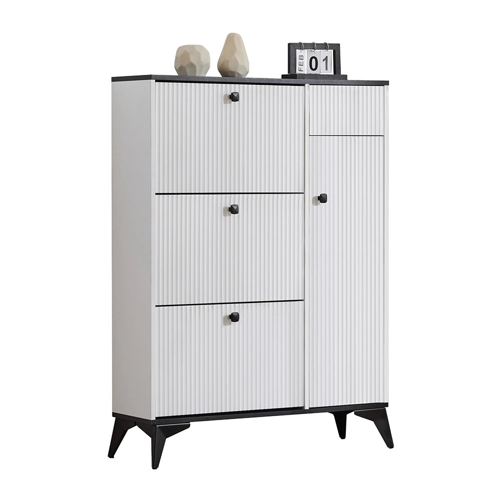 Armadio per scarpe con 3 ante - Xylo - 121x90x25 cm - Bianco - 1 cassetto e 1 porta