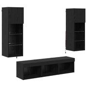 Mobile TV da parete dal design moderno 60 x 30 x 30 cm con strisce LED e ripiani in vetro in legno ingegnerizzato rovere nero 02_0056087