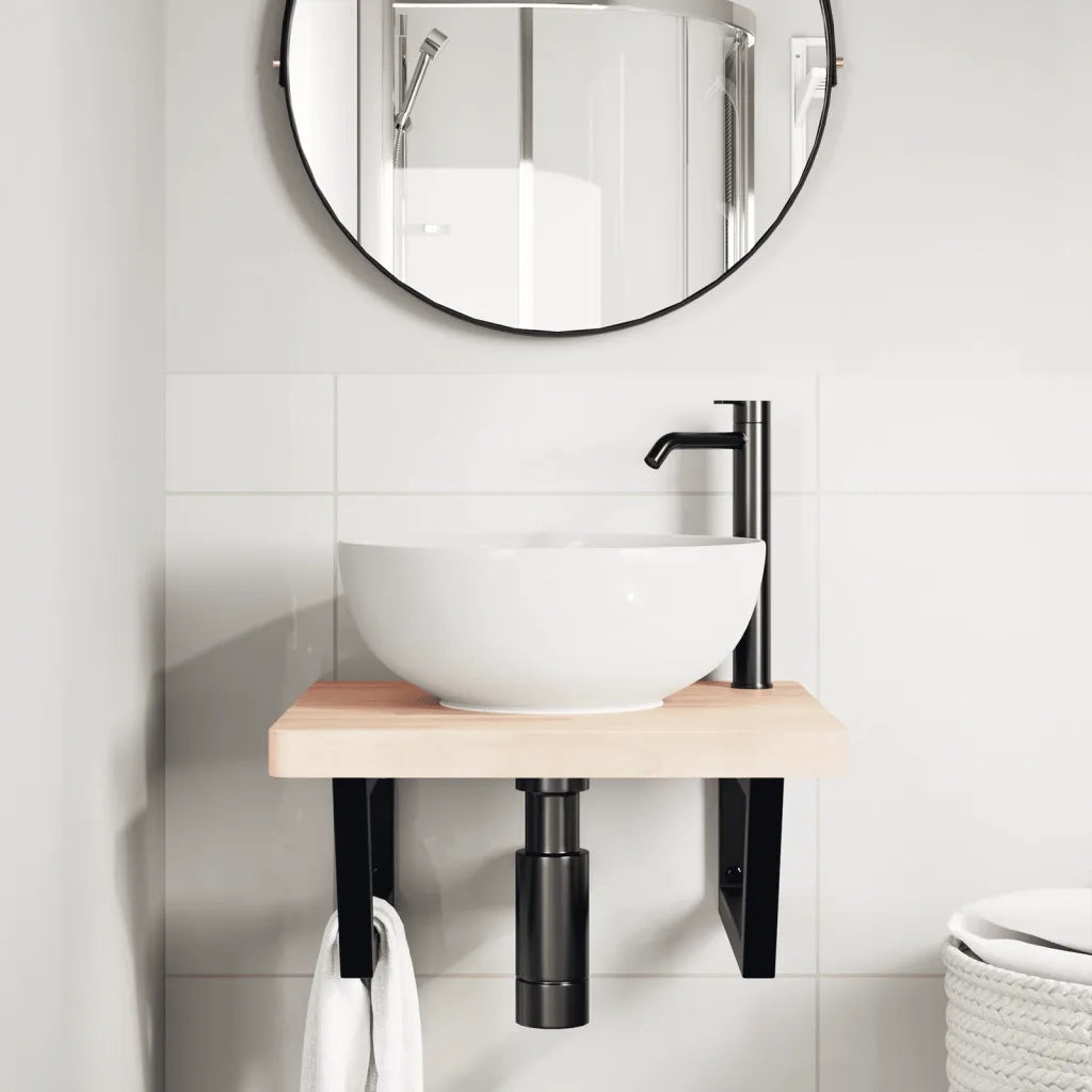 vidaXL Ripiano a Parete per Lavabo in Acciaio e Massello di Faggio