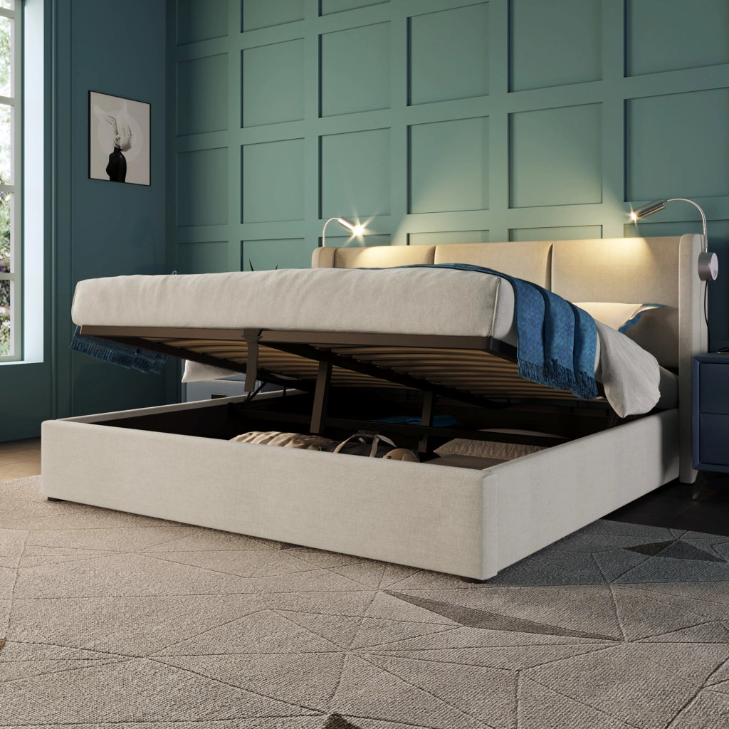 letto imbottito lino beige 160x200 cm