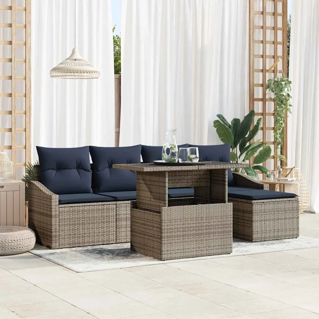 Set Divano da Giardino con cuscino 6 pcs Grigio e Blu Navy 3357728