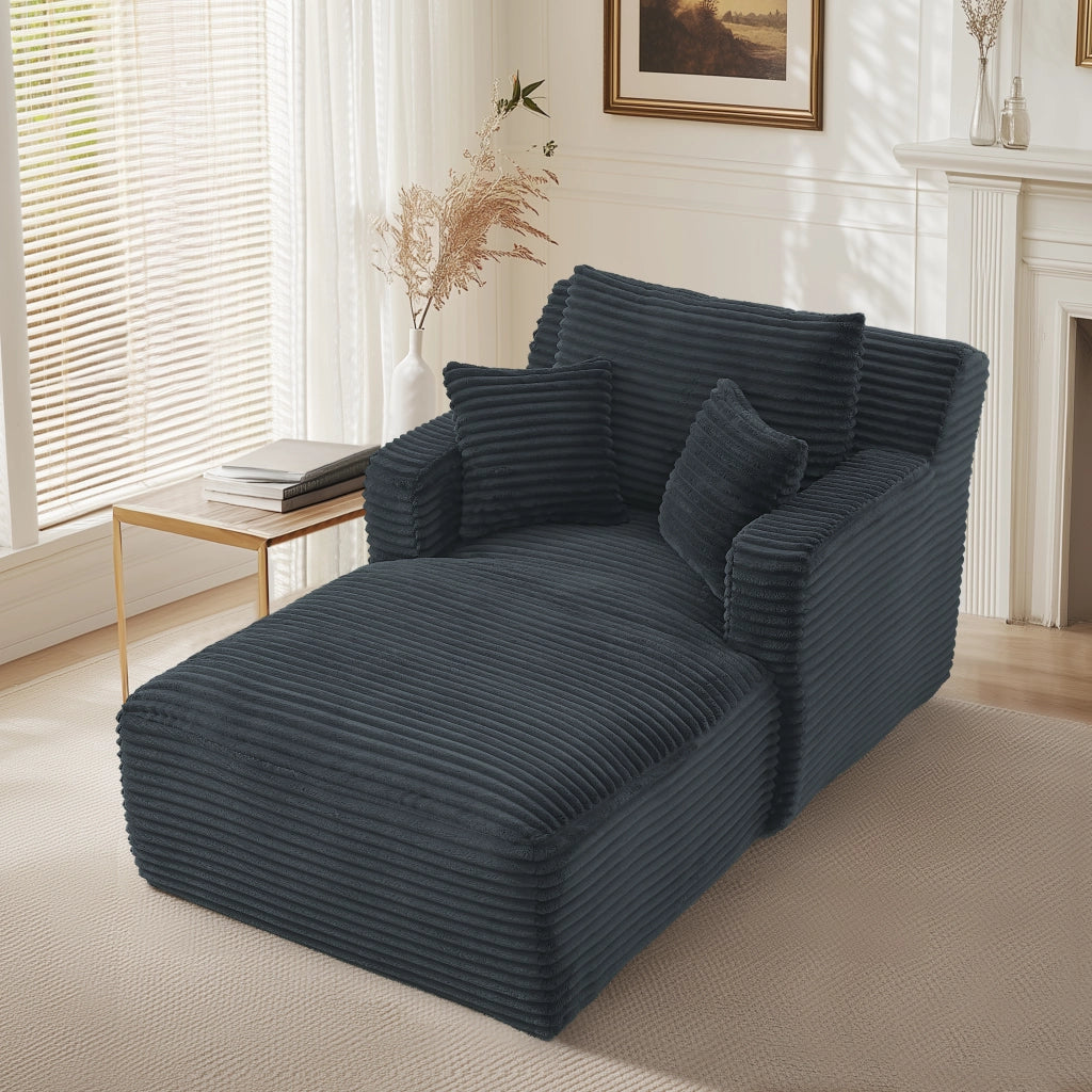 Chaise Longue Divano Convertible con Schienale Piatto, in Corduroy, Grigio Scuro