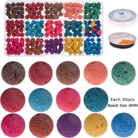 Set di 300 pezzi di pietra focaia 8mm a colori lava con stringa elastica per gioielleria