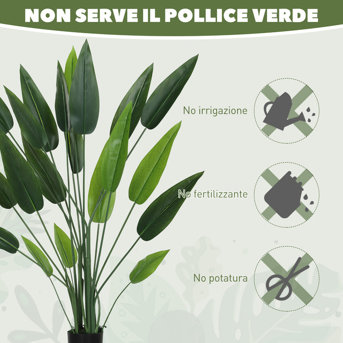 Pianta Artificiale Uccello del Paradiso 20 Foglie da 140 cm con Vaso in PE e PP Verde