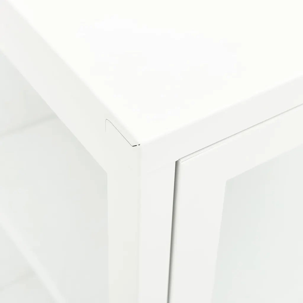 Credenza-Buffet-Armadio da cucina Bianca 105x35x70 cm in Acciaio e Vetro