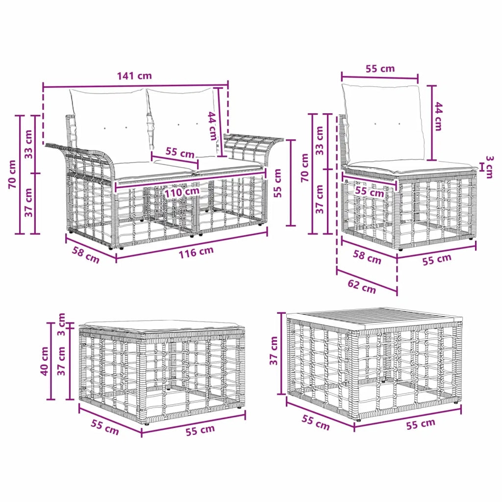 Set Divano da Giardino 6 pcs polyrattan 3437828