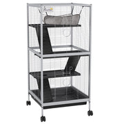 Gabbia per Porcellini d'India e Cincillà a 3 Piani 52x52x113,5 cm Ruote e Vassoio Rimovibile in Acciaio Grigio Chiaro
