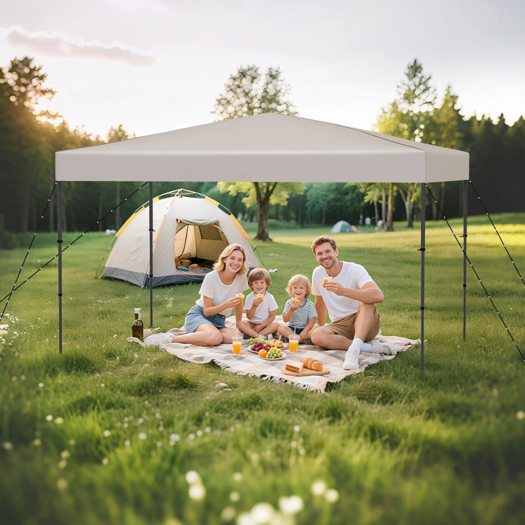 Gazebo Pieghevole Impermeabile, Gazebo Esterno Resistente con Acciaio Regolabile, Borsa Portatile, 9 Picchetti e 4 Corde Antivento, per Giardino, Feste e Barbecue (Beige, 3,65 x 2,25 m)