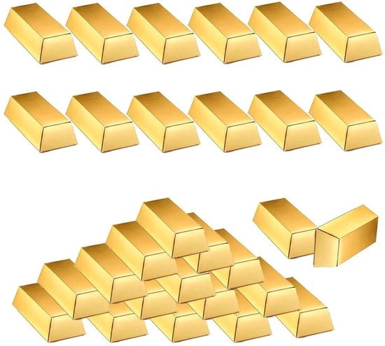 Scatola di Regalo in Oro - 30 Unità - Lingotto Finto in Oro - Scatola di Caramelle - Scatola di Festa - Dimensioni 5 x 14,5 cm - Scatola di Cadeau