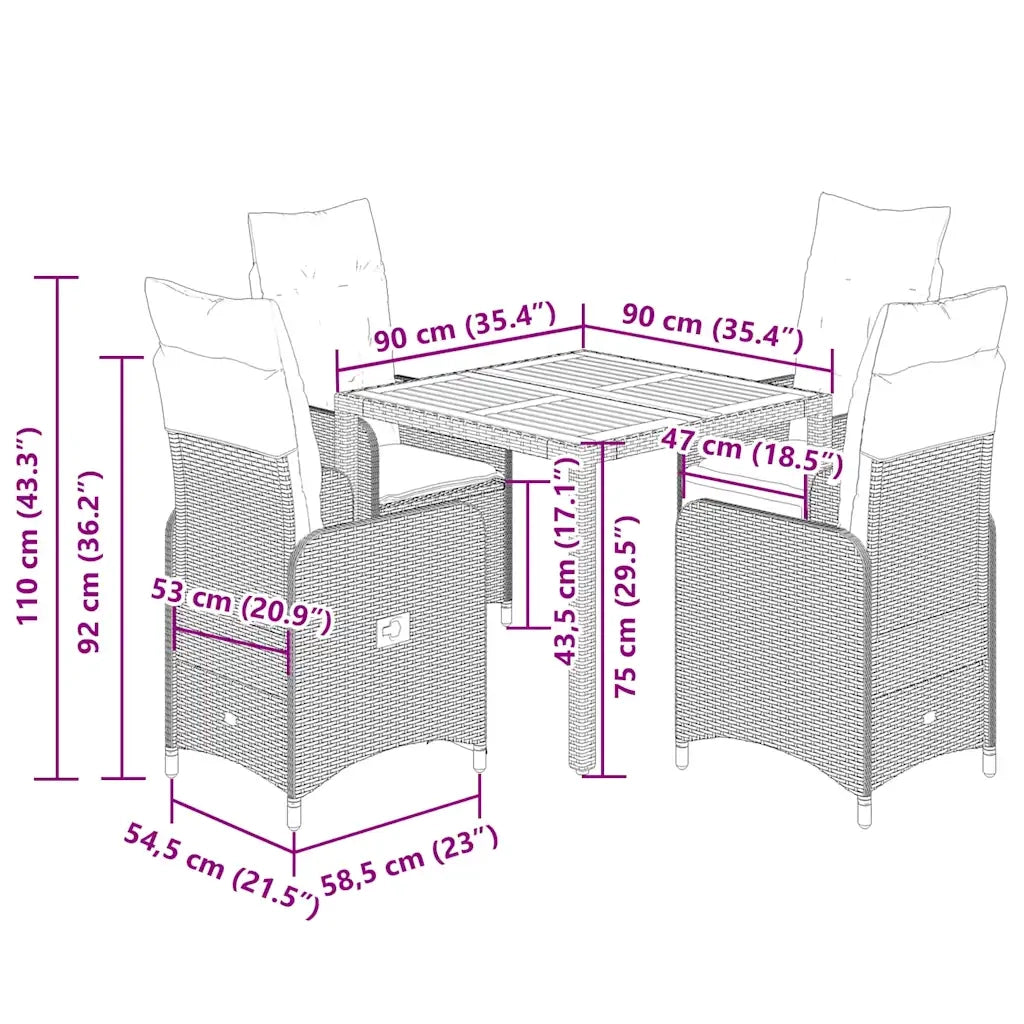 Set da BistrÃ² da Giardino 5 pz con Cuscini Beige in Polyrattan