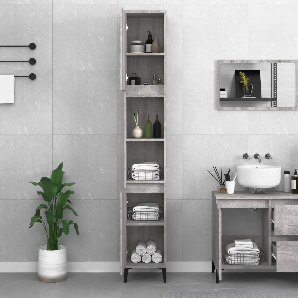 Armadietto Bagno Grigio Sonoma 30x30x190cm in Legno Multistratocod mxl 130343