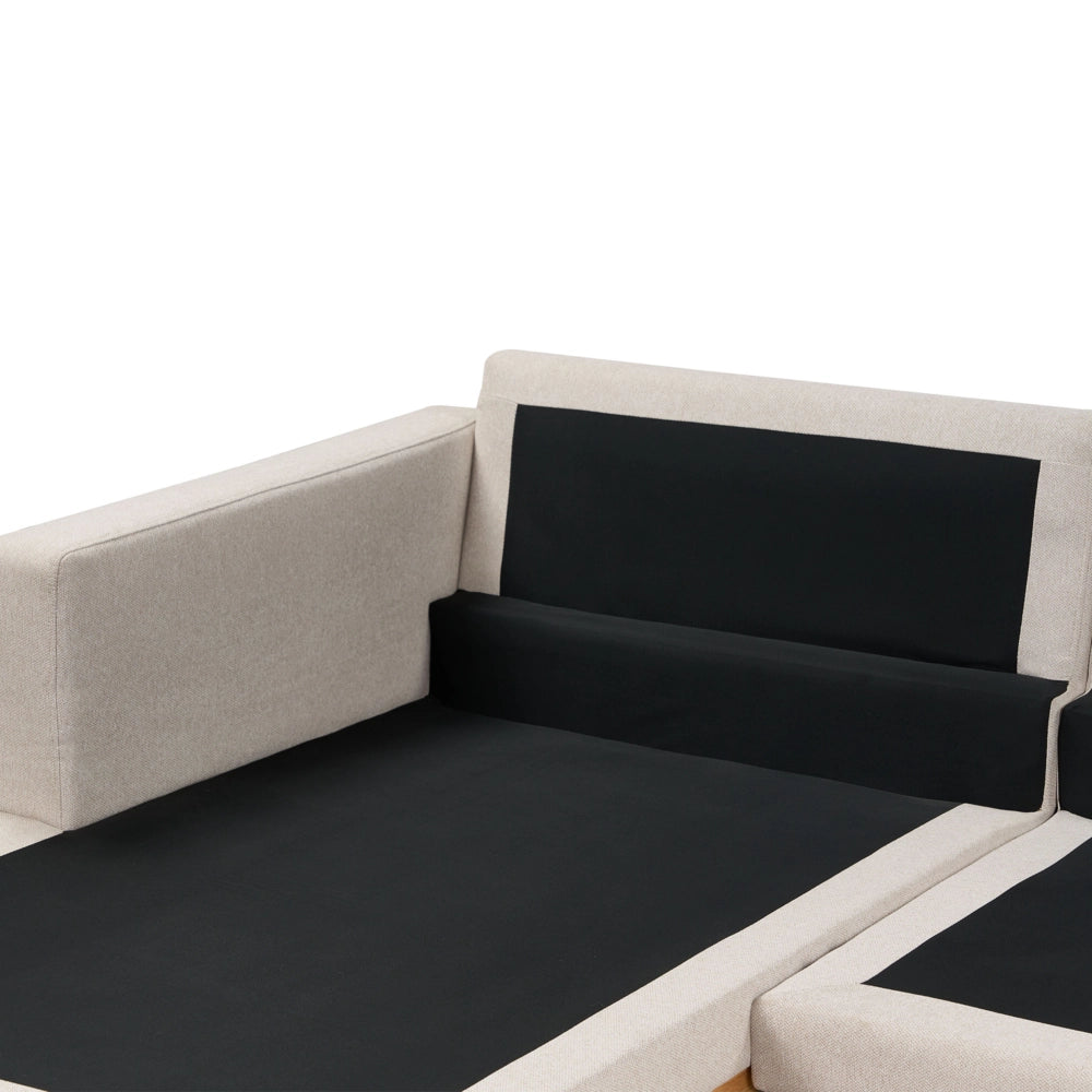 Divano angolare destro Tappezzeria in poliestere beige Gambe in legno Elegante