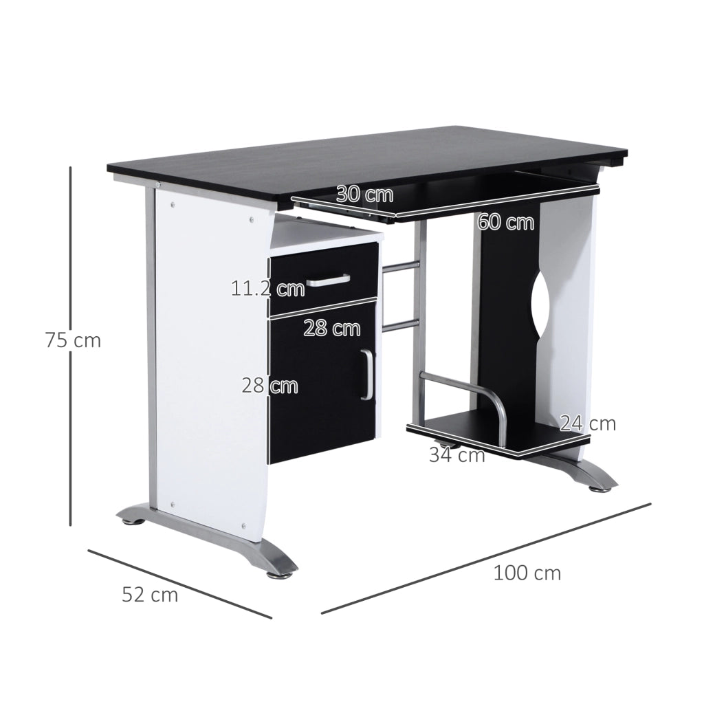 Scrivania per Computer con Ripiano, Cassetto e Armadietto ¨C zephmum ¨C 100x52x75 cm Bianca e Nera