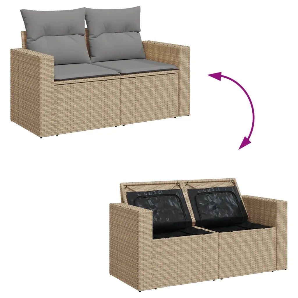 Set Divano da Giardino 7 pz con Cuscini Beige Misto Polyrattan