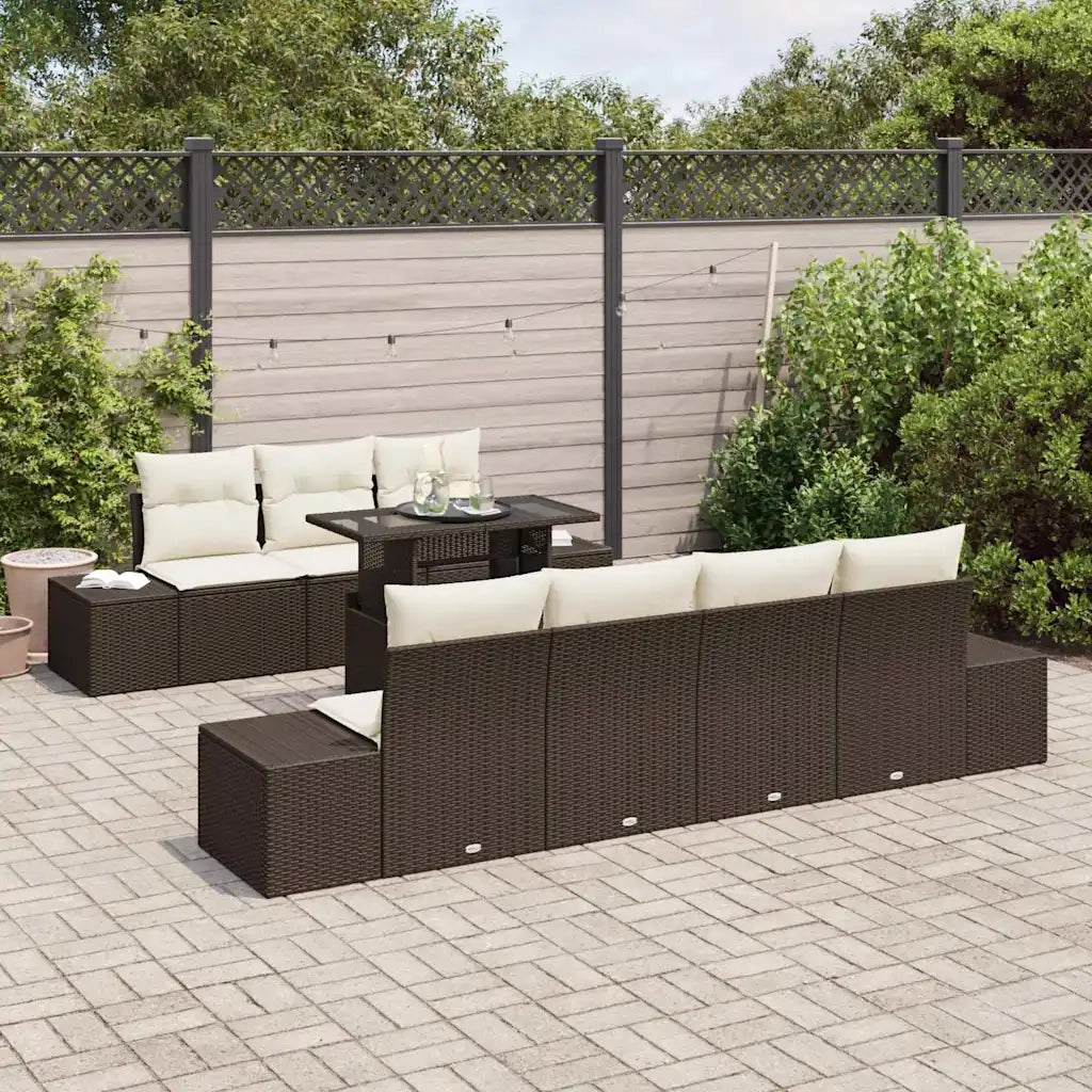 Set Divano da Giardino con cuscino 8 pcs Marrone e Crema