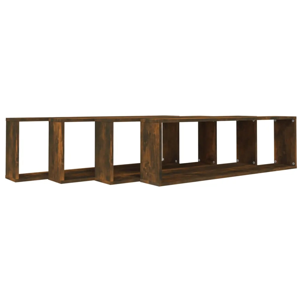 4 pz Mensole Parete | Mensola sospesa Cubo Rovere Fumo 100x15x30 Legno Multistrato