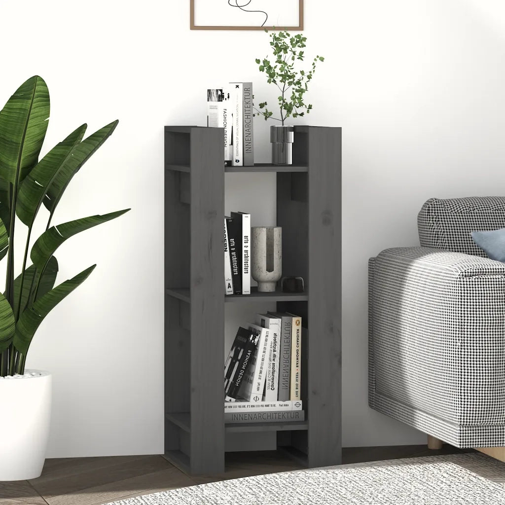 Libreria Divisorio-Scaffale per Libri-Mobile di Stoccaggio Grigio 41x35x91 cm in Legno Massello di Pino