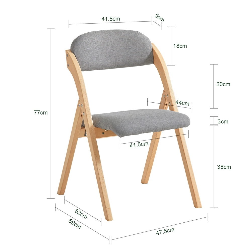 SoBuy FST92-Nx2, Sedia Pieghevole in Legno Set da 2 Poltrona Imbottita da Cucina, Sedie da Interno per Ufficio, Balcone, Giardino - Sedie Pieghevoli Salvaspazio Richiudibili in Faggio, Grigio Chiaro