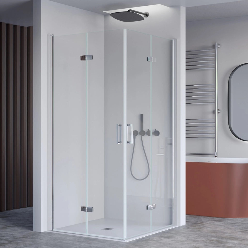 Box doccia 2 lati a soffietto trasparente senza profili 6mm h195 anticalcare rea, misura 75x75