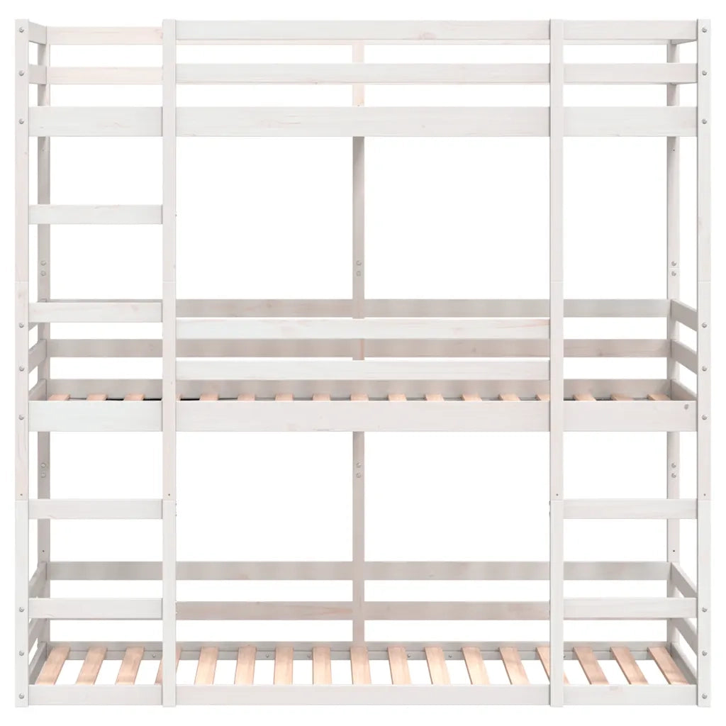 Letto a Castello Triplo Bianco 90x200 cm Legno Massello di Pino 3284255