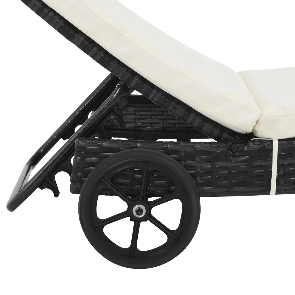 Lettini Prendisole 2 pz con Ruote Cuscini in Polyrattan Nero 3078465