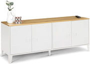 Credenza bassa ESTER 140 cm con 4 ante in metallo bianco e piano in legno dal design industriale