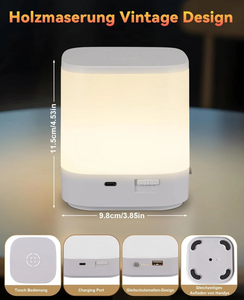 ZMH Lampada da tavolo LED set 2 pezzi bianca touch dimmerabile USB ricaricabile 1800mAh 3 temperature colore
