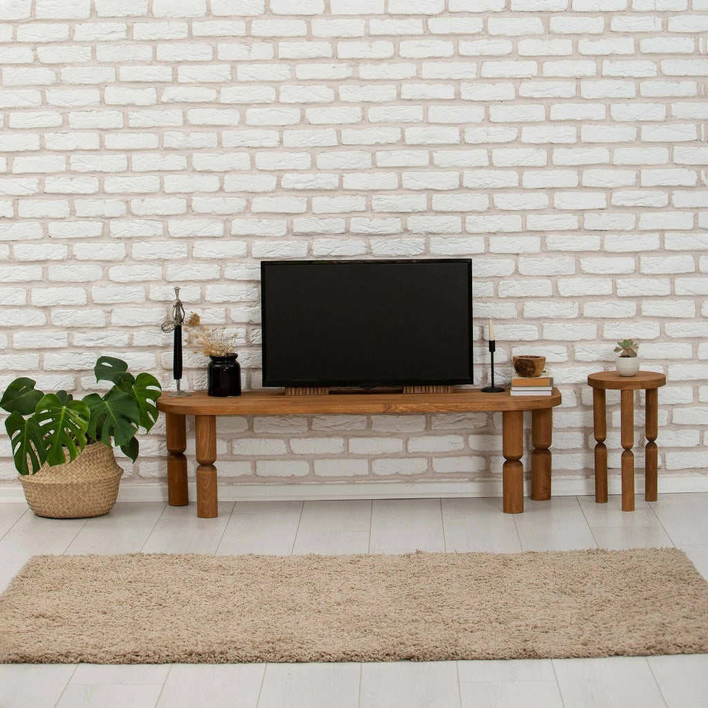 Mobile porta TV Fengshen, Credenza da soggiorno, Armadio basso per TV, Base parete attrezzata, 140x35h40 cm, Quercia