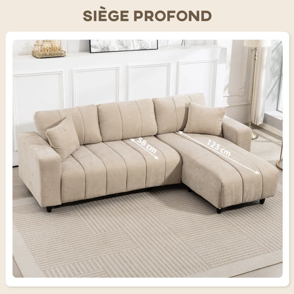 Divano angolare reversibile 3 posti con chaise longue ¨C zephmum ¨C beige 242x156x87