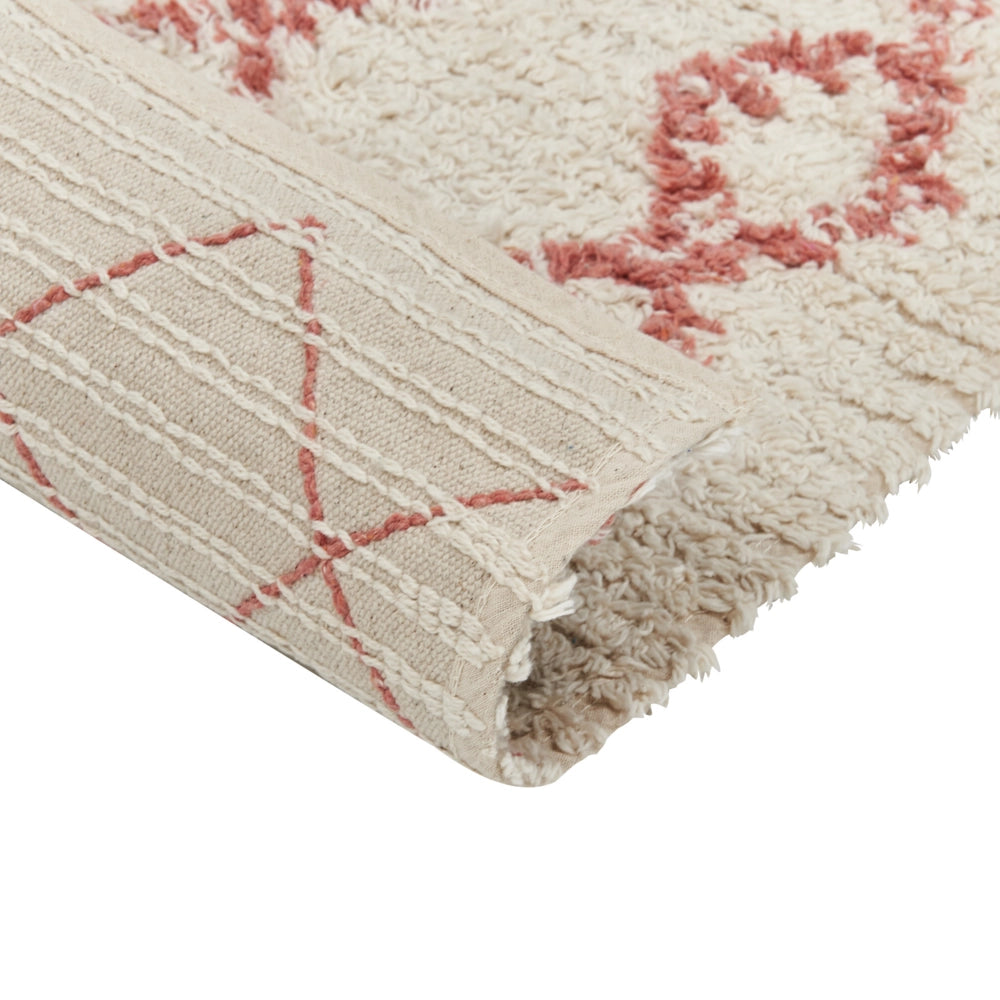 Tappeto beige e rosa in cotone 80 x 150 cm motivo geometrico rettangolare soggiorno camera da letto