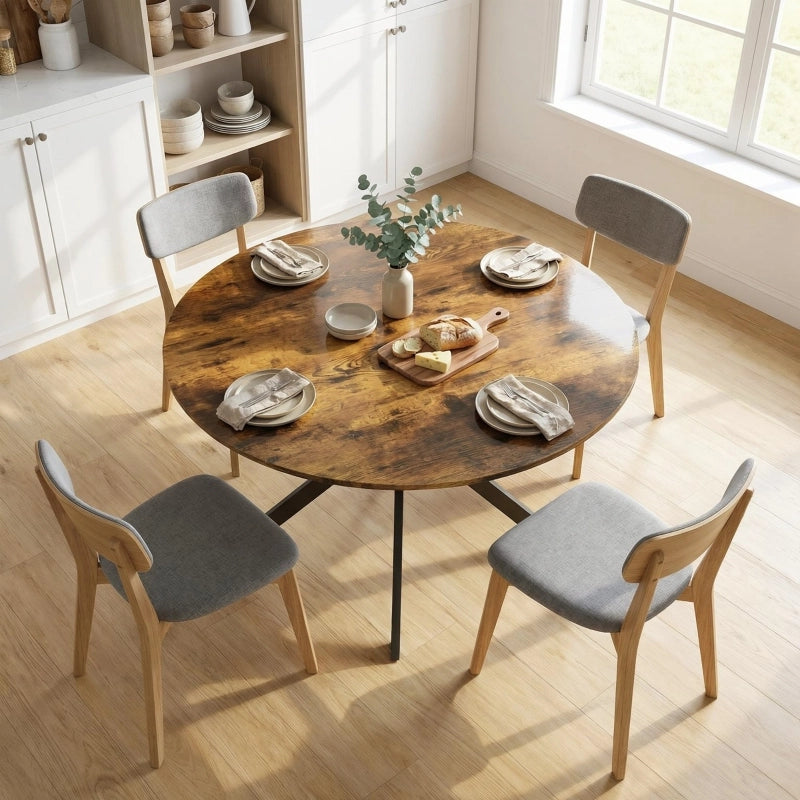 Tavolo da pranzo - rotondo per 4 - stile industriale - gambe in acciaio - marrone rustico
