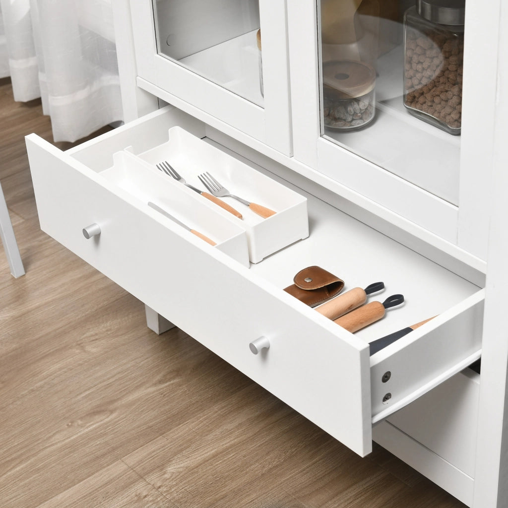 Armadio Vetrina con Ante a Vetro e Cassetti ¨C Zephmum ¨C Bianco 80x40x160cm