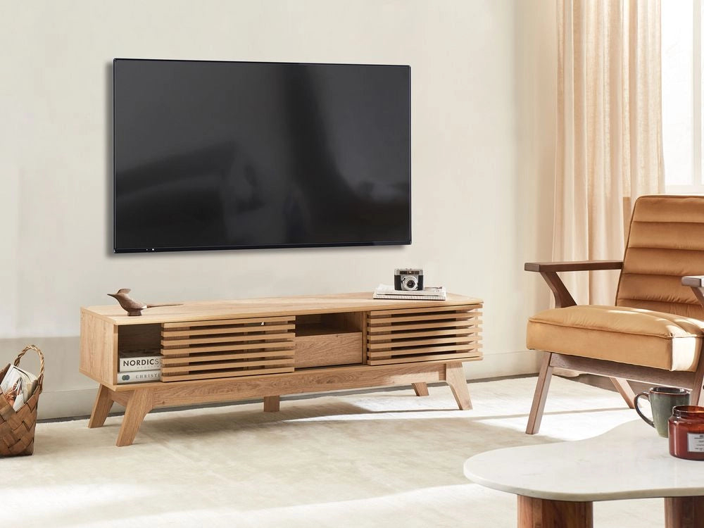 Mobile TV con ante scorrevoli e cassetto legno chiaro stile moderno contemporaneo