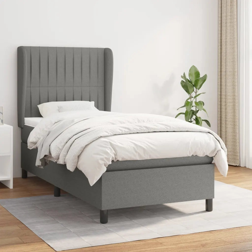 Letto singolo | Letto per adulti | Giroletto a Molle con Materasso Grigio Scuro 80x200 cm Tessuto