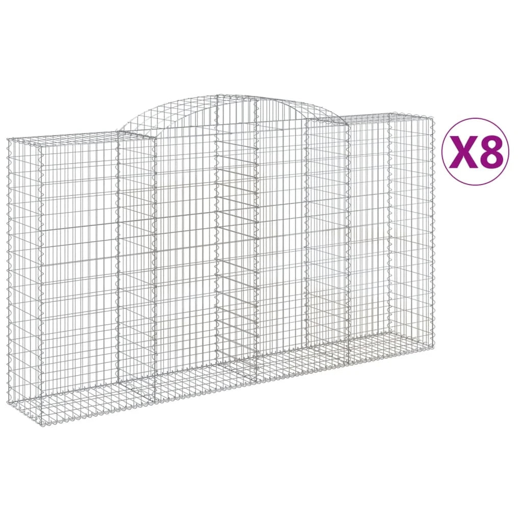 Set di 8 gabbioni ad arco per recinzioni a gabbia e muri di contenimento 300 x 50 x 160/180 cm ferro zincato argento 02_0041197