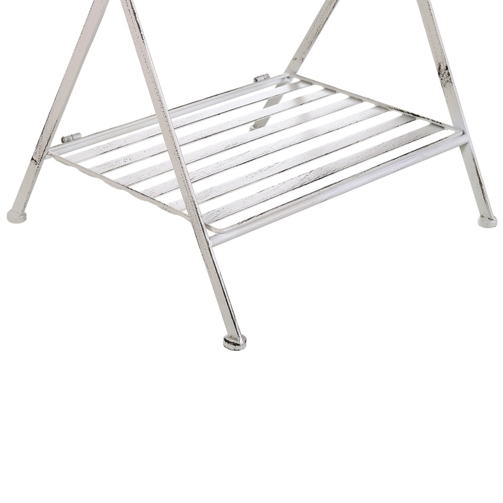 Tavolino in metallo bianco 40 x 35 cm con ripiano pieghevole in filo metallico design vittoriano vintage