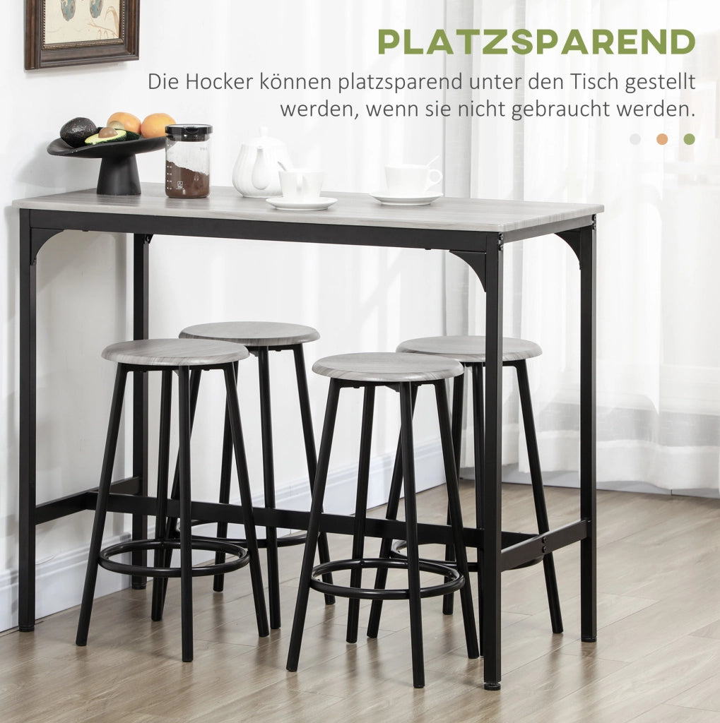 Set tavolo bar con 4 sgabelli in MDF e metallo grigio