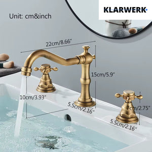 JULIAN | Rubinetto da bagno vintage a 3 fori cromo lucido Lavello in acciaio inossidabile retrò premium | Antico miscelatore 2 maniglie argento