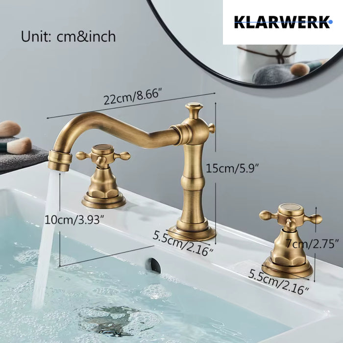 JULIAN | Rubinetto da bagno vintage a 3 fori cromo lucido Lavello in acciaio inossidabile retrò premium | Antico miscelatore 2 maniglie argento