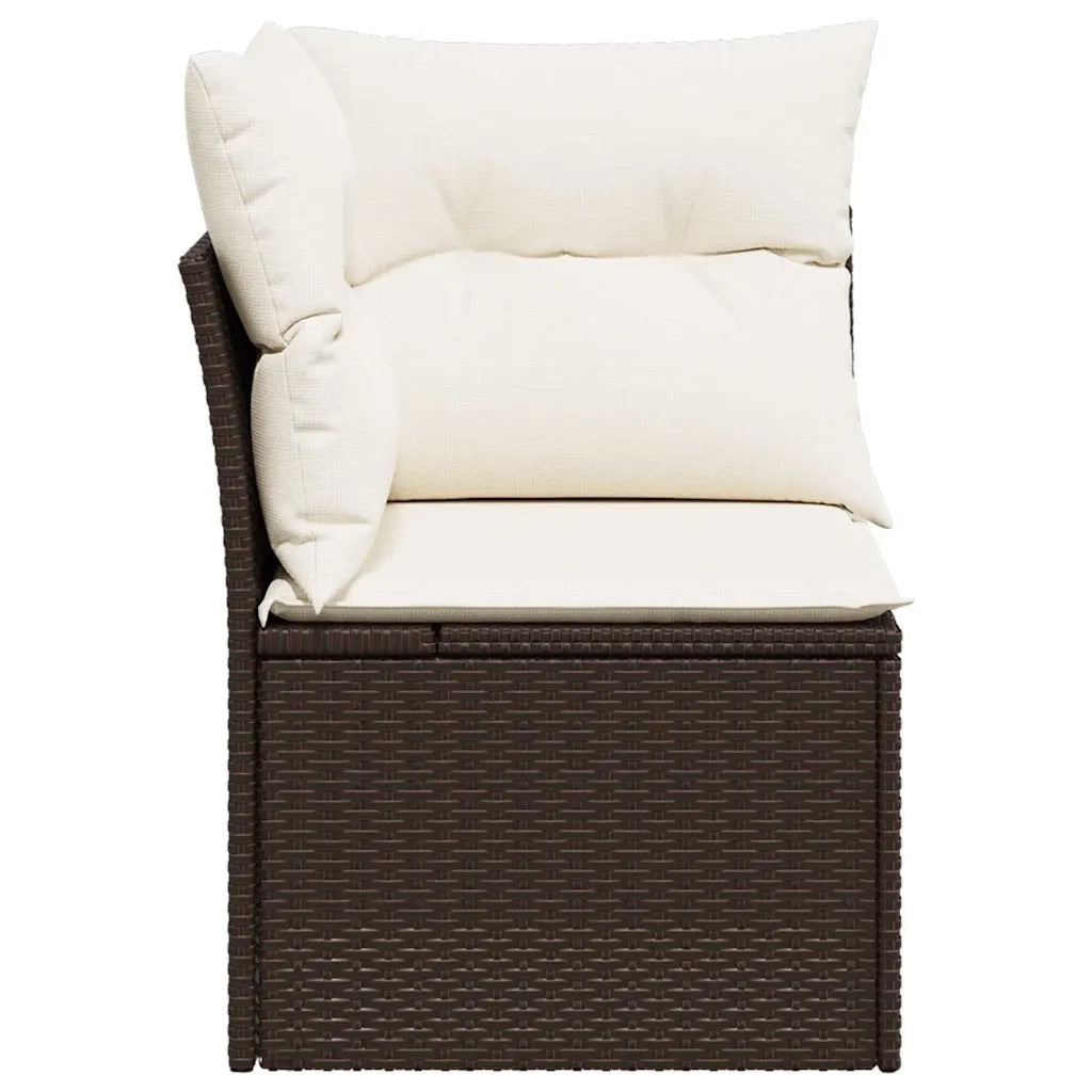 Divano Angolare da Giardino con Cuscini in Polyrattan Marrone 366216