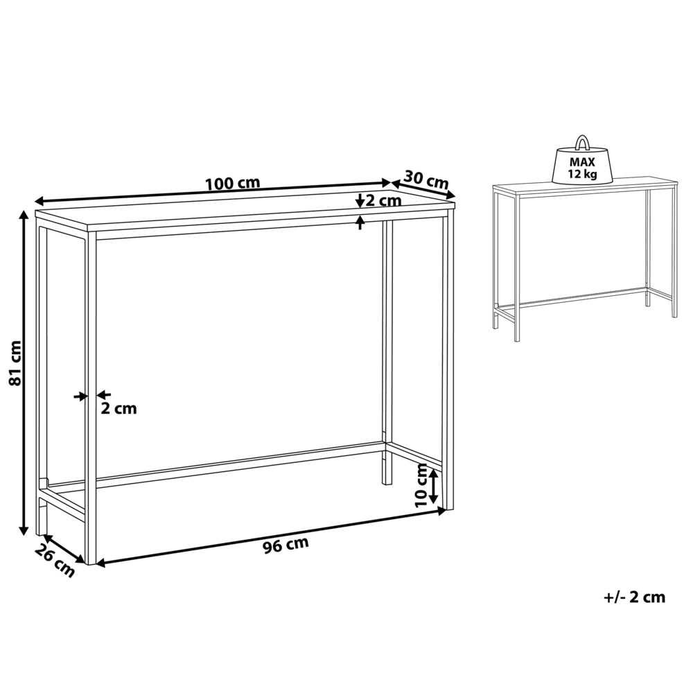 Consolle Piano in Legno Scuro Gambe Nere 100 x 30 cm Stile Industriale Soggiorno Corridoio