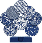 Set di 8 sottopiani per bicchieri, ciotola in silicone blu rotonda con cassetta quadrata di stoccaggio, ciotola antiscivolo, sottopiani decorativi per bicchieri per casa, bar, caffè e la maggior parte dei bicchieri