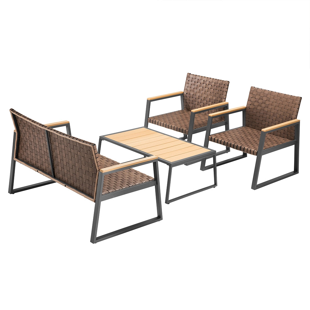Set Salotto da Giardino Tavolino 2 Poltrone e Divano in Polyrattan Marrone