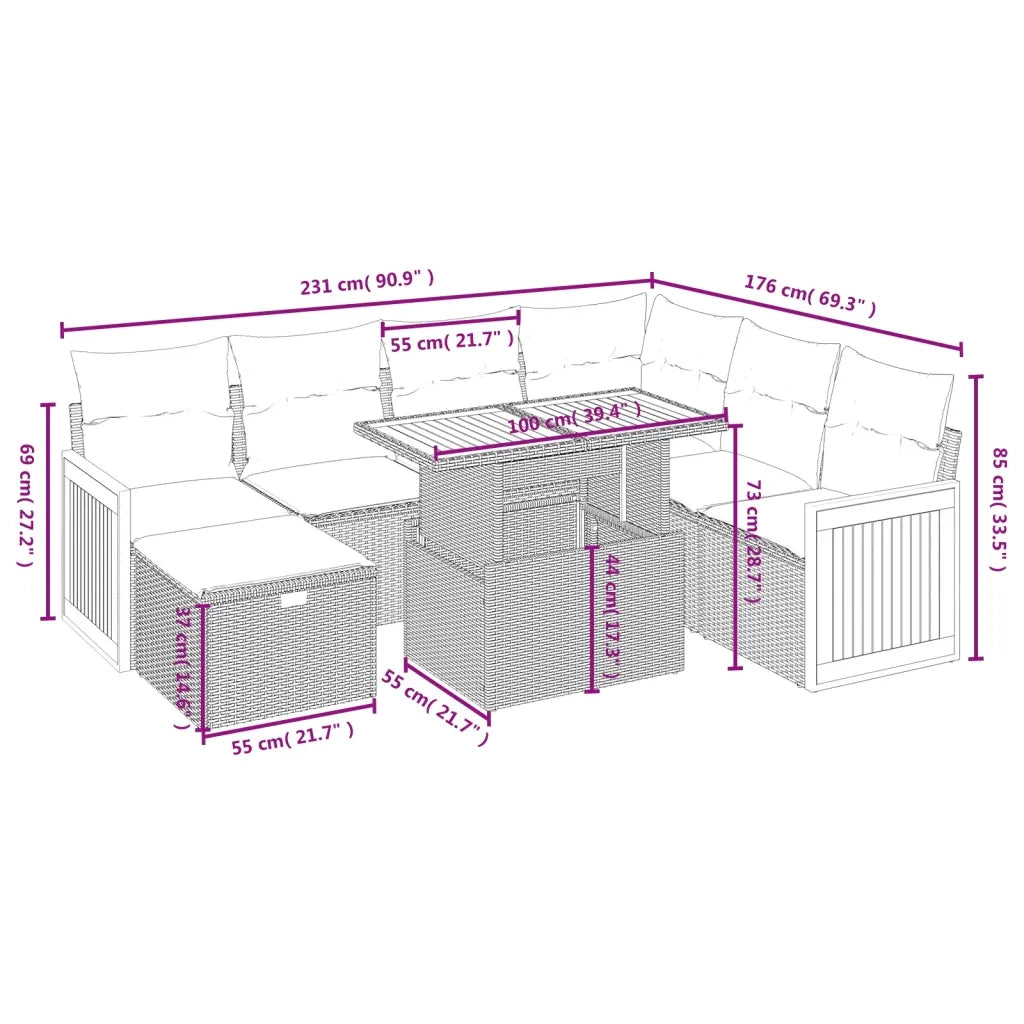 Set Divani da Giardino con Cuscini 8 pz Nero in Polyrattan 3276262