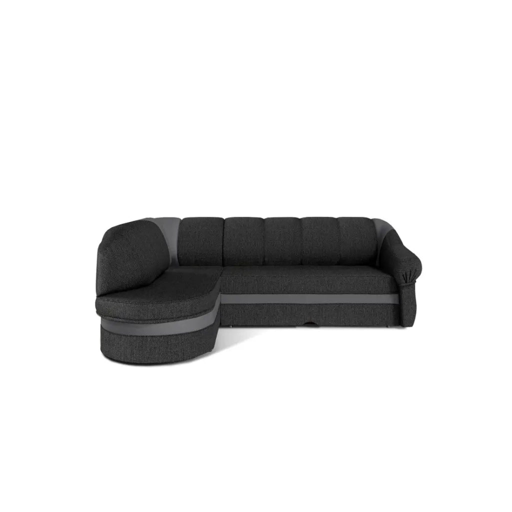 Divano angolare sinistro convertibile BENANA 250 cm grigio scuro e nero con contenitore