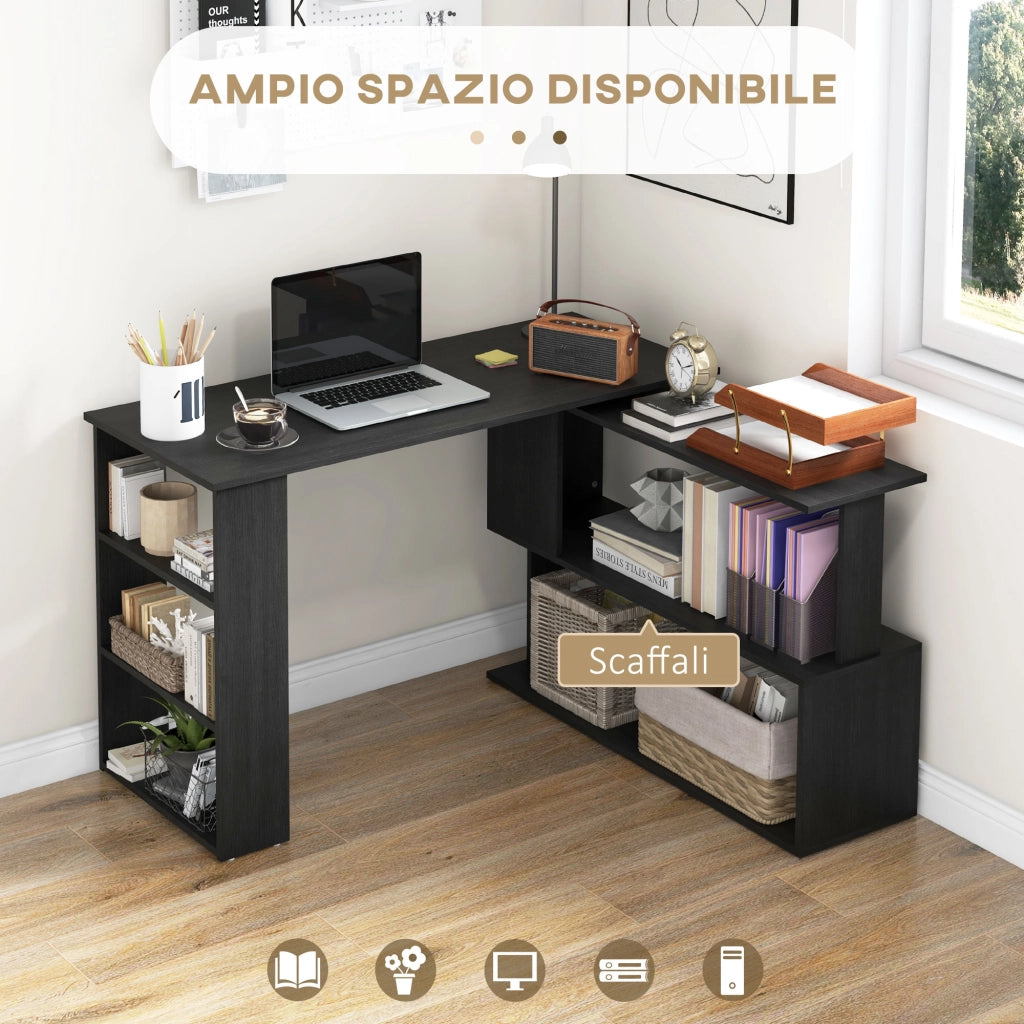 Scrivania Angolare con Piano Girevole e Ripiani ¨C zephmum ¨C Nero, 120x110x74.5 cm