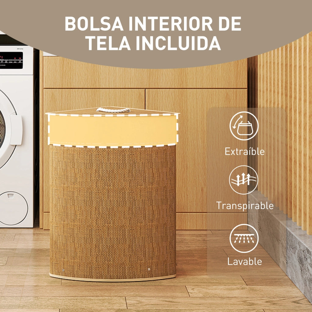 Cestino per Biancheria Sporca Bamb¨´ con Tappo e Manico 55L ¨C Zephmum ¨C 35x35x60 cm Marrone