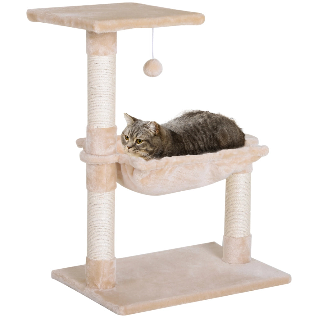 Torre per Gatti con Amaca e Pallina ¨C zephmum ¨C Legno e Peluche Beige 50x36x70