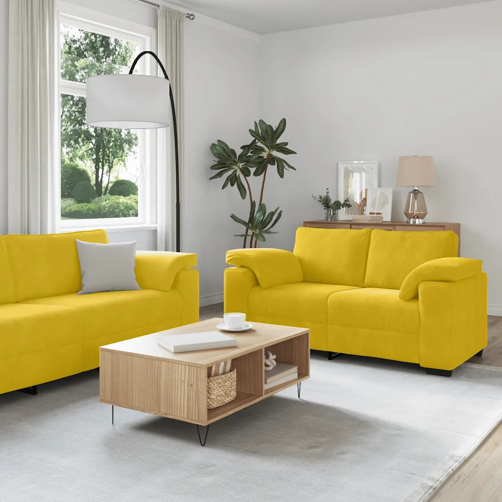 Set di Divani 3 pz con Cuscini giallo in Velluto